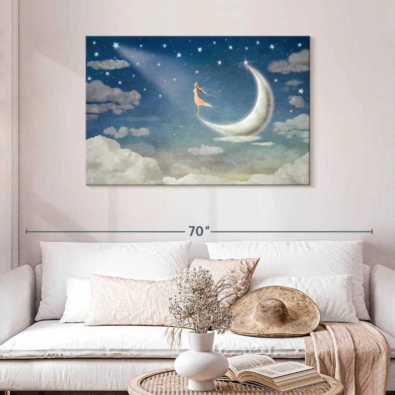 Fille Kelan parmi la lune et les étoiles, H 30 po x l 45 po