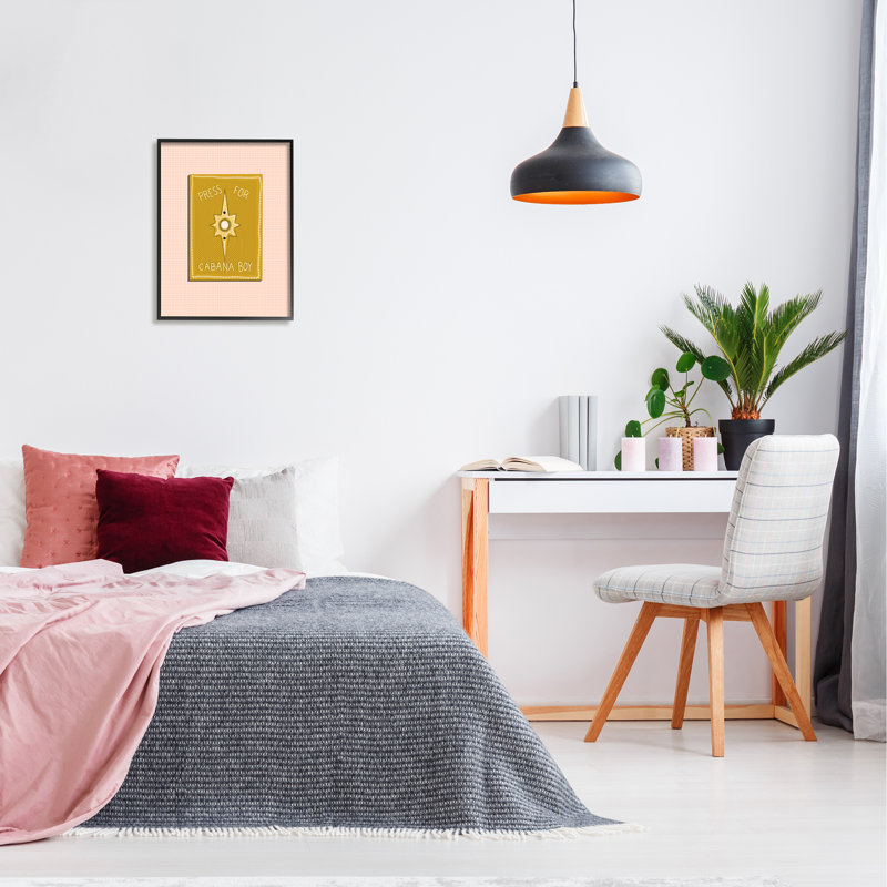 Appuyez sur pour Cabana Boy Witty bouton de texte rose, L 16 po x H 16 po, Giclée encadrée noir minuit
