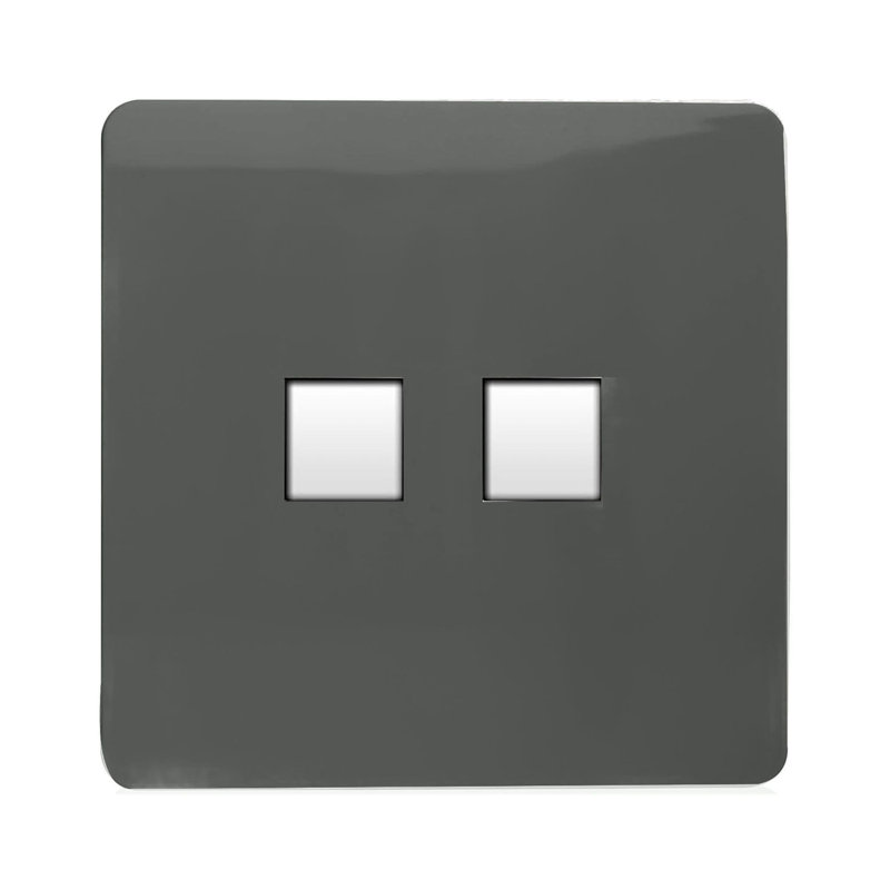 Trendi Switch 2 Gang RJ45 Cat 5e PC Ethernet & Telephone Sockets, Charcoal