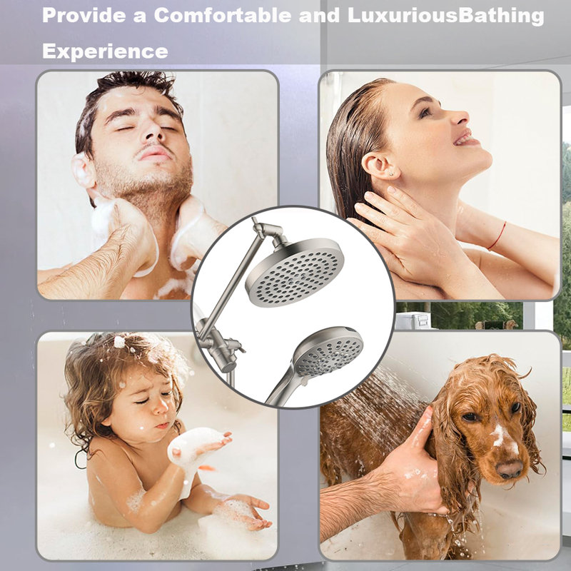 Handheld Rainfall Shower Head With Power Wash, High Pressure Dual Spray, Adjustable Extension Arm, 3-Way Diverter, 9 Spray Modes & 69" Hose