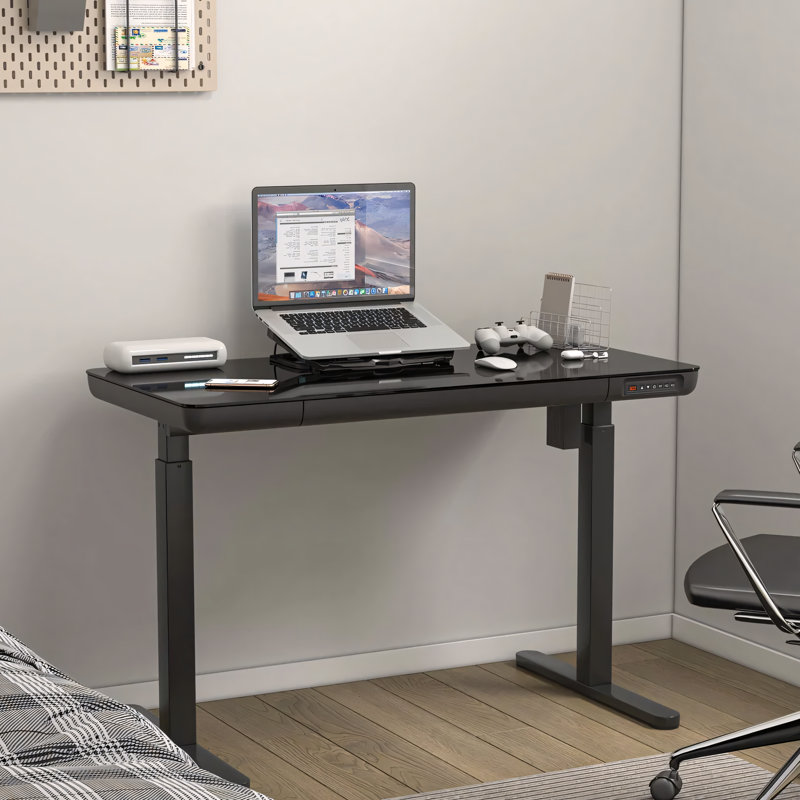 Bureau debout à hauteur ajustable en verre avec tiroir Keb Home Office, Noir
