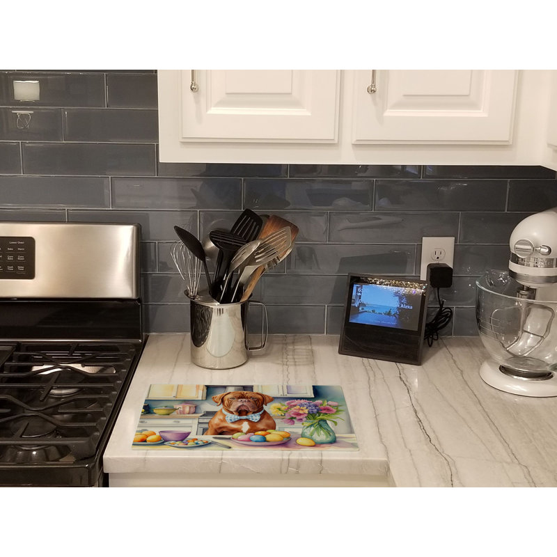 Decorating Easter Dogue de Bordeaux Glass Cutting Board