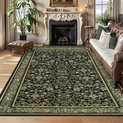 Washable Vintage Floral Pattern Area Rug for Living Room Oriental Stain Resistant Non-Shedding Indoor Decor Carpet