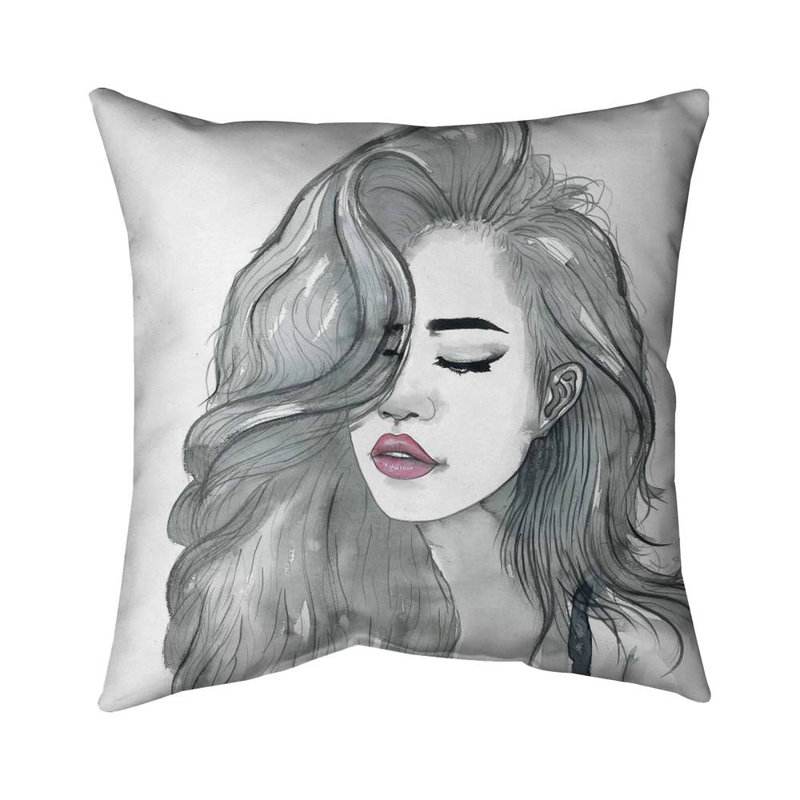 Beautiful female hair - White figurative outdoor throw pillow