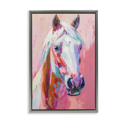 Visage de cheval sur toile flottante encadrée rose par Petal Prints Design
