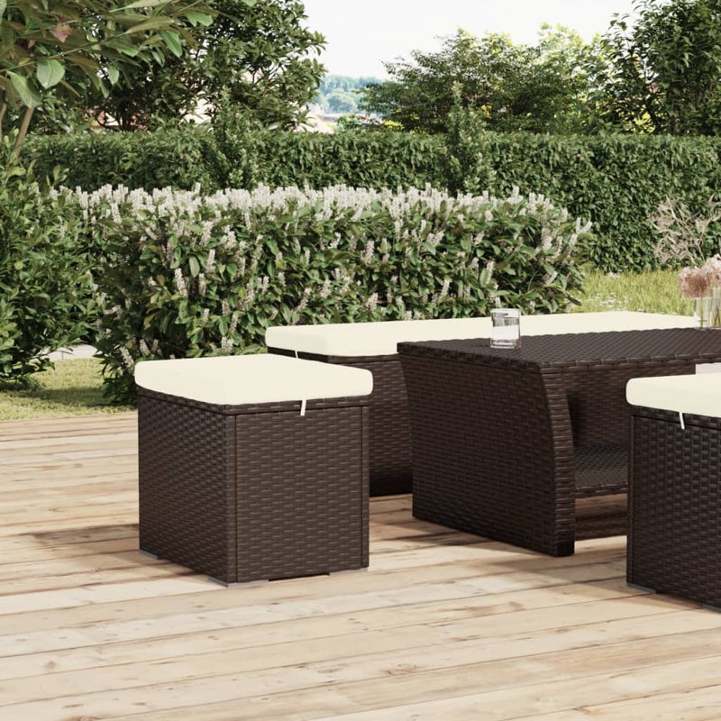 Upholstered Outdoor Ottoman, Brun