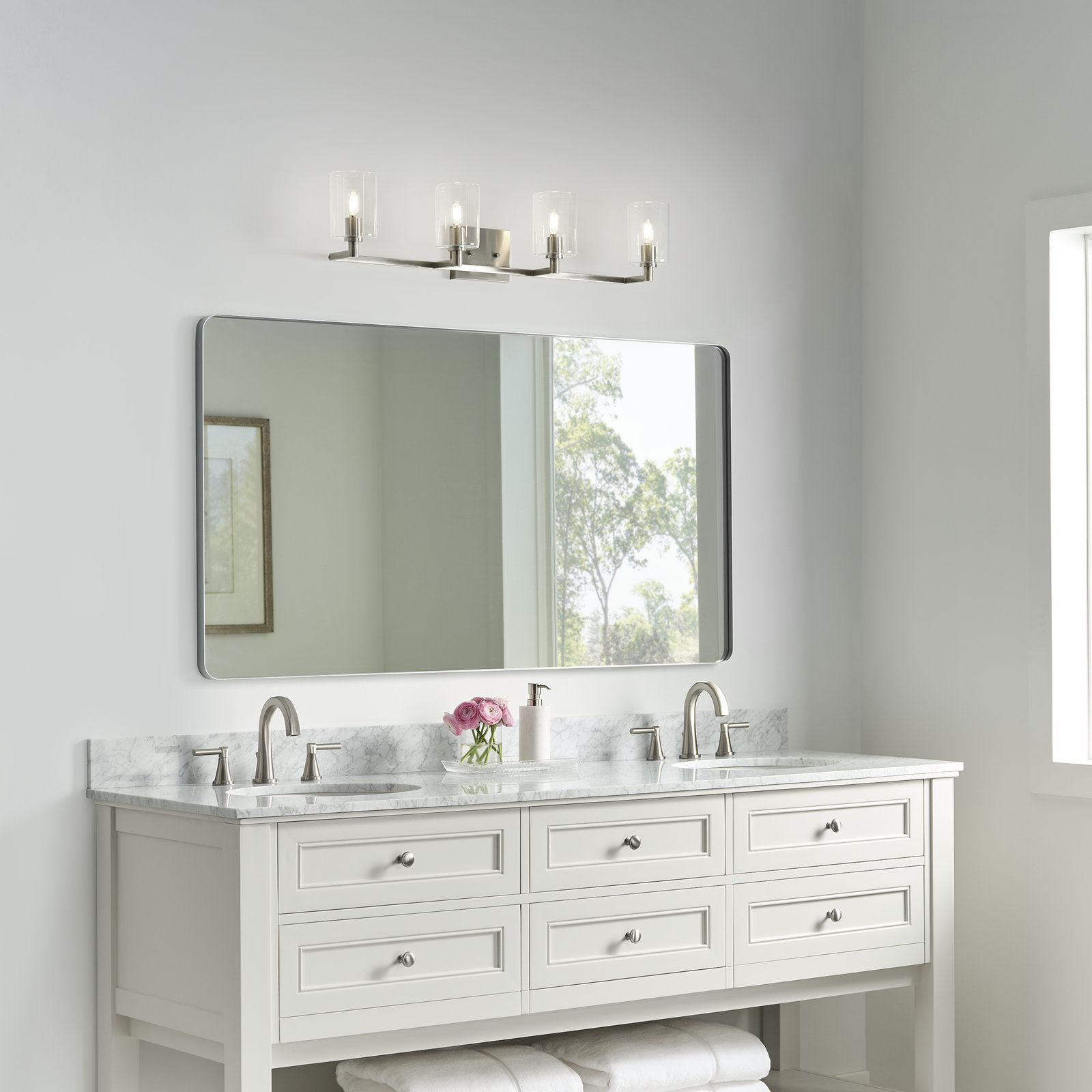 Haines 4 Light Transparent Dimmable Vanity Light, Brushed Nickel
