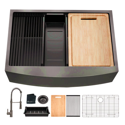 Évier de cuisine simple 33 po x 22 po en acier inoxydable de calibre 18 avec lavabo de cuisine tout-en-un noir et acier inoxydable