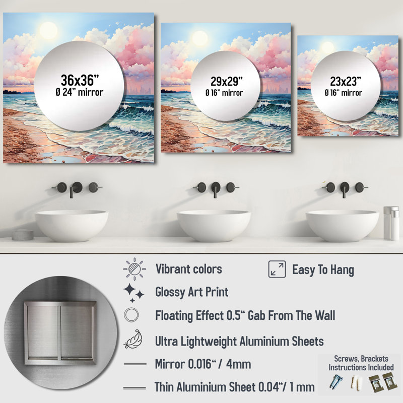 Grande décoration murale miroir de plage pour la chambre à coucher Londyn - Beach & Ocean, 29 po x 29 po