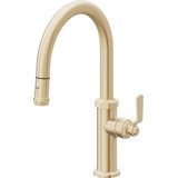 Pull-Down Kitchen Faucet With Button Sprayer - Low Arc Spout
