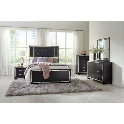 Jacquon Leather LED Panel Bedroom Set King 4 Piece: Bed, Dresser, Mirror, Nightstand -  Rosdorf Park, 42E12A37AB8A49D1A4B51FB277BFFC1F