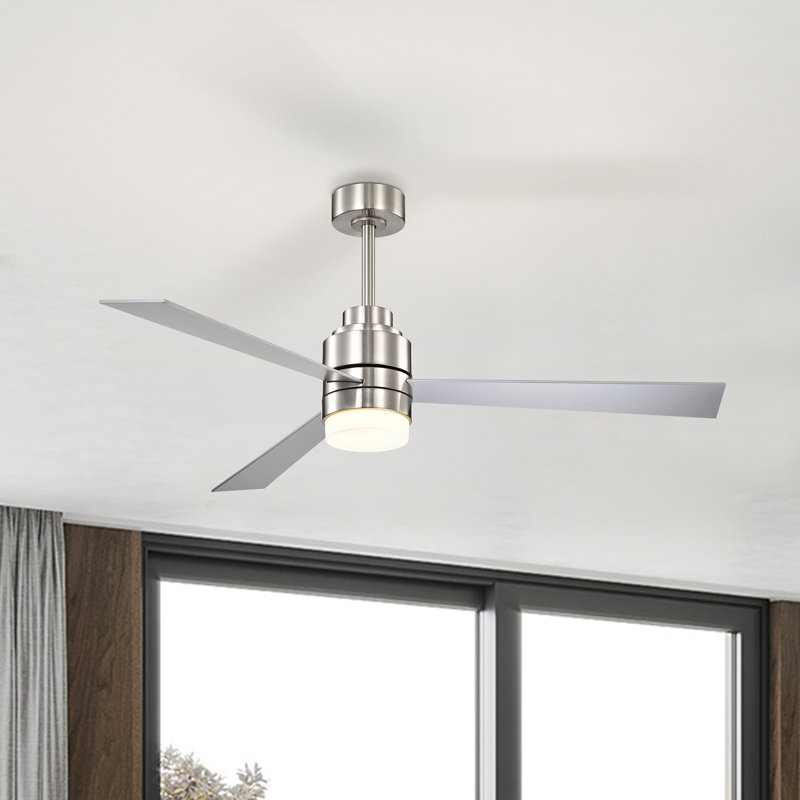 Chandrika 52" 3 - Blade LED Modern Indoor Standard Ceiling Fan with Light and Remote Control, Brushed Nickel