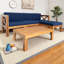 Ensemble de canapé modulaire d'extérieur 5 pièces en bois d'acacia | Ensemble de conversation modulaire avec canapés d'angle, canapé sans accoudoirs, repose-pieds et table basse | Conception en X avec coussins résistants à l'eau-223667493