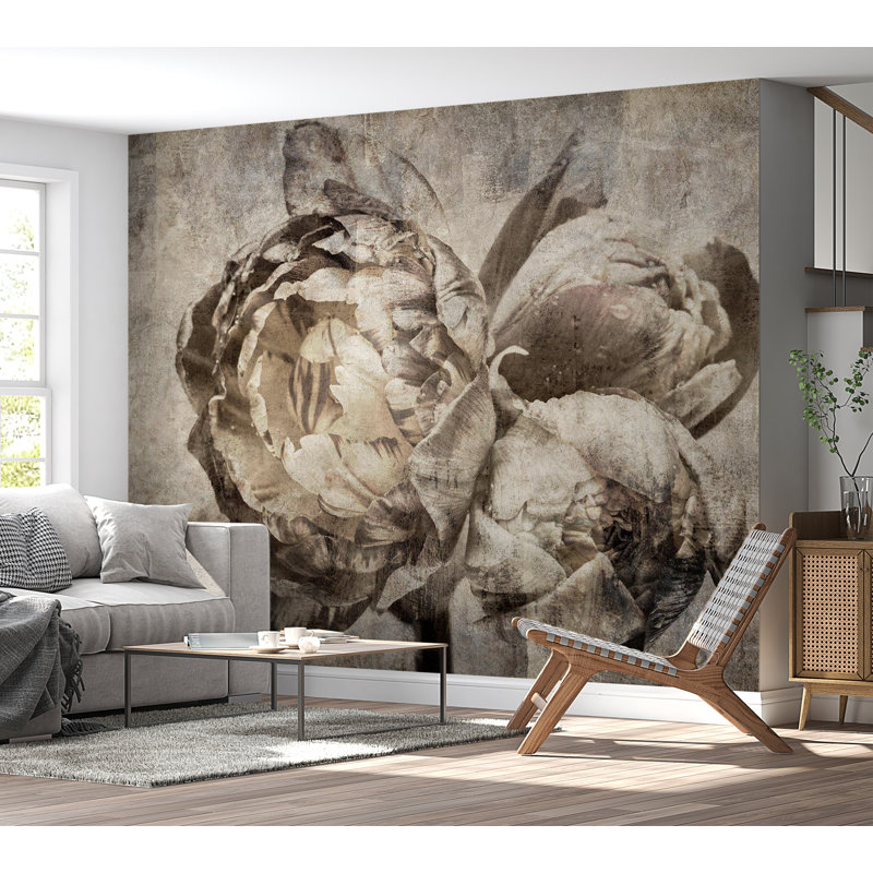 Adhésif mural floral pelez et collez - bouquet industriel, L 100 po x l 135 po