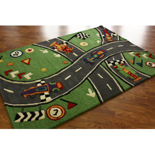 KinderLOOM Race Track Green Area Rug