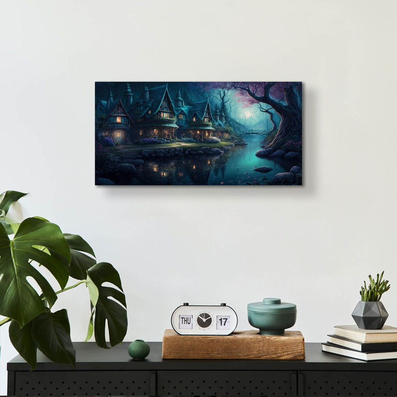 Art mural épique «Forest Village 2» par Cameron Gray, 48 po x 24 po, H 12 po x l 24 po