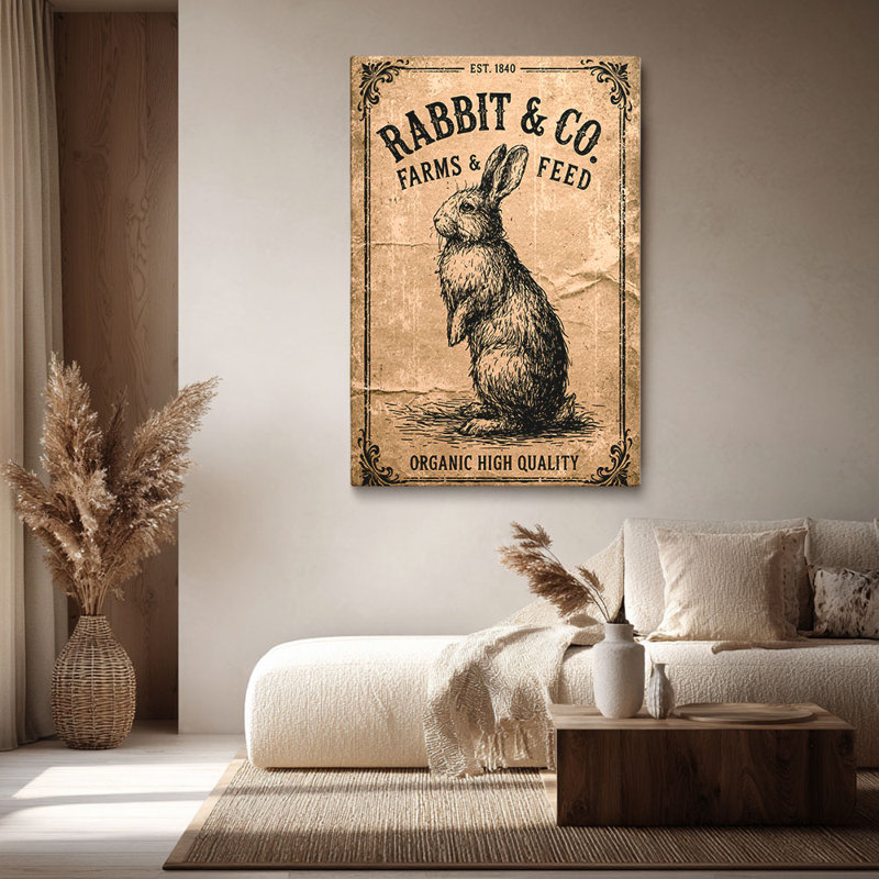 «Rustic Vintage Rabbit Farm», reproduction sur toile - Urban Studio, 36 * 24 pouces (90 * 60 * 2cm)