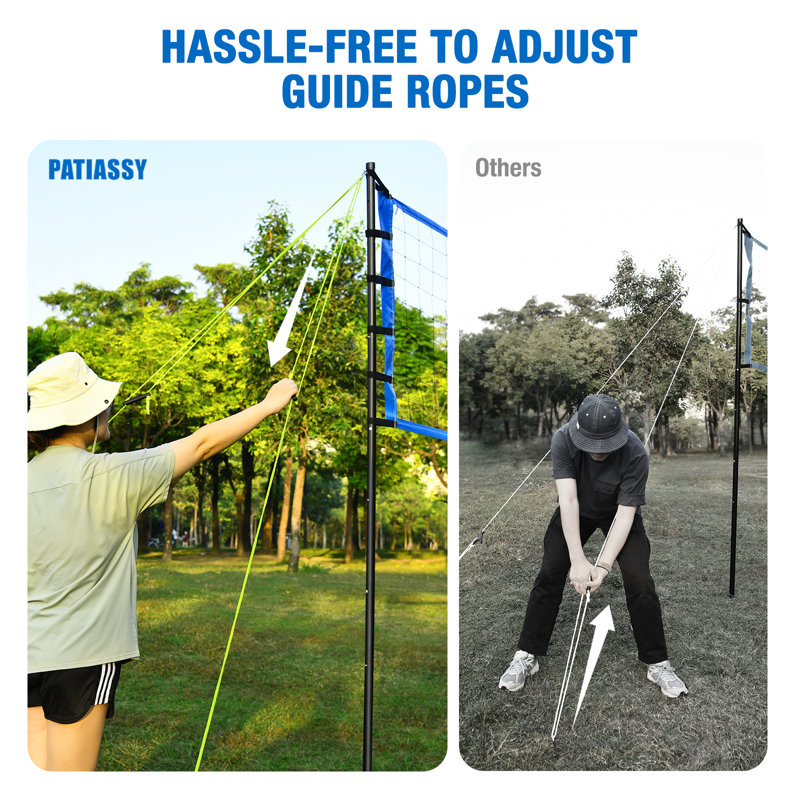 32ft Outdoor Portable Volleyball Net Set System - Quick & Easy Setup Adjustable Height Steel Poles, Blue