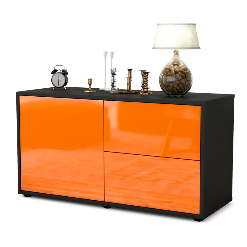 Holtorf 92cm Sideboard, High-gloss Orange / Matte Anthracite
