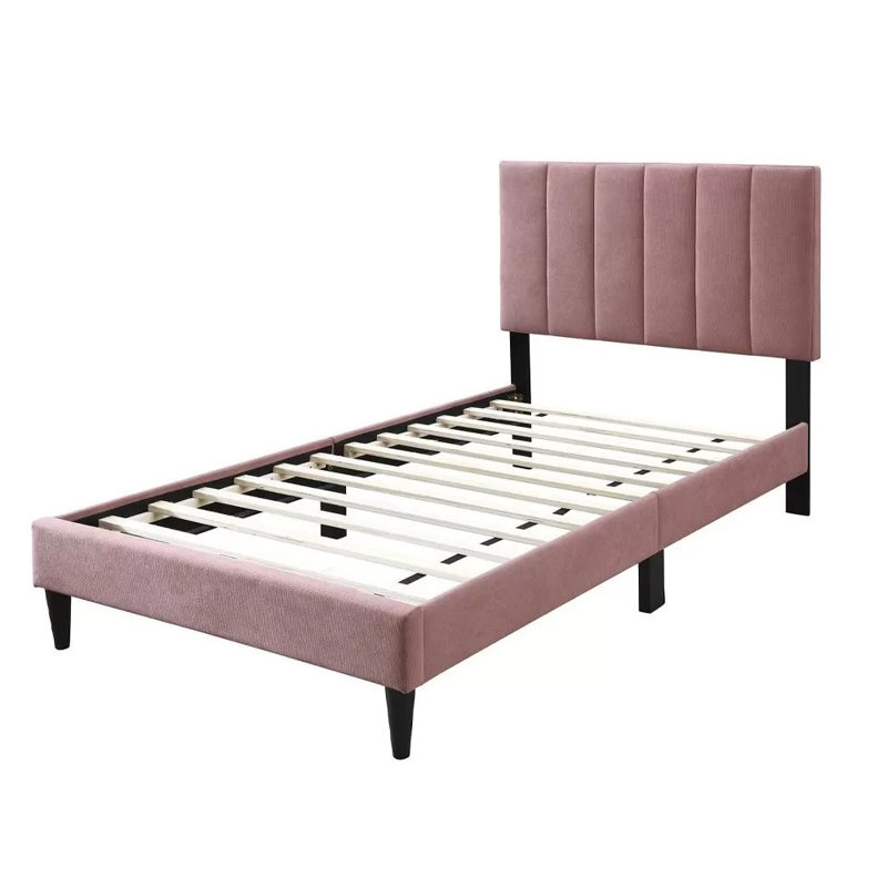 Lit simple tapissier en tissu brossé, Rose