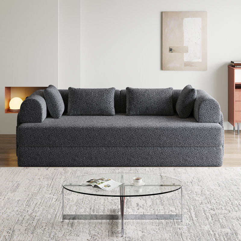Cozyon Contemporary Minimalist Futon Sofa Bed With Chenille Fabric And High-Density Foam, Gray