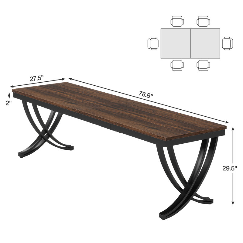 Dollis 78.74" Iron Dining Table （Whitout Chair), Brown, Black