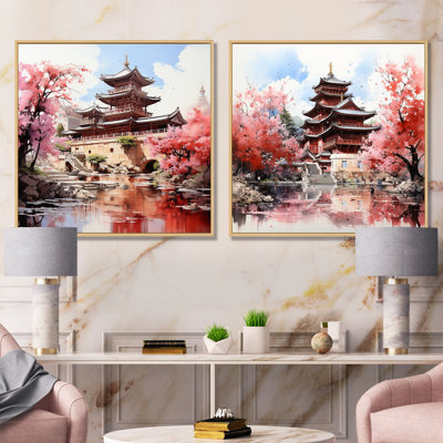 «Spring Spring China Serenity At The Temple I», ensemble de 2 décorations murales chinoises