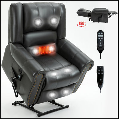 Fauteuil inclinable Power Lift avec chauffage, massage, moteur double, positionnement infini et revêtement en similicuir, peut supporter jusqu'à 350 lb