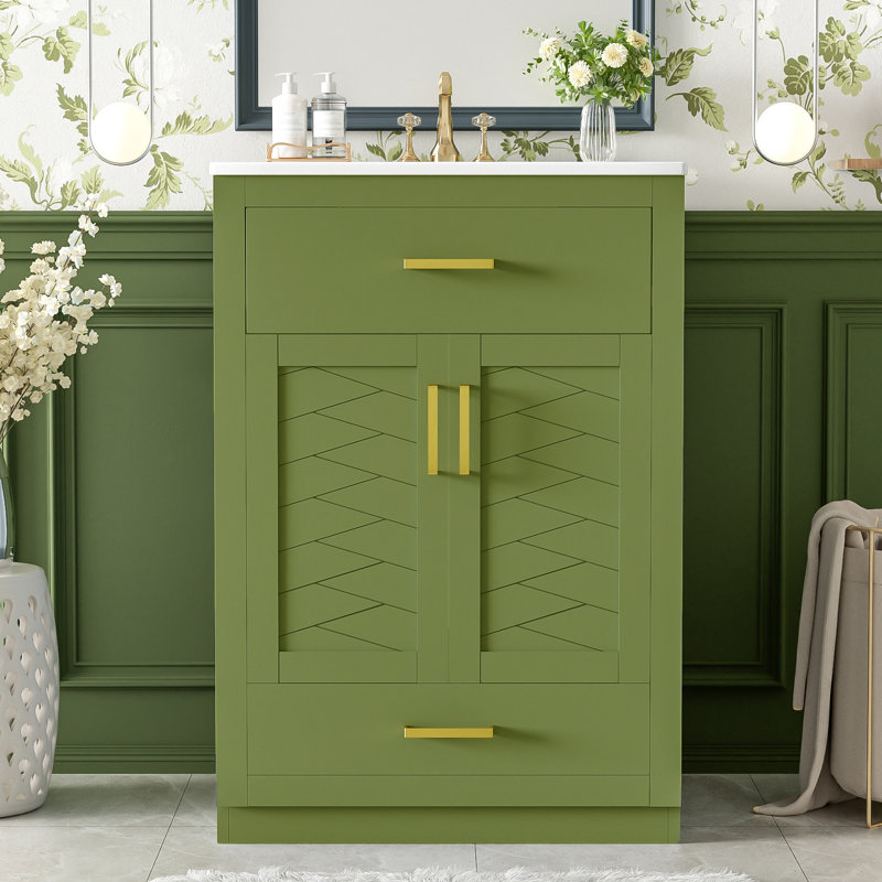 Meuble-lavabo 24 po avec comptoir en céramique, Vert