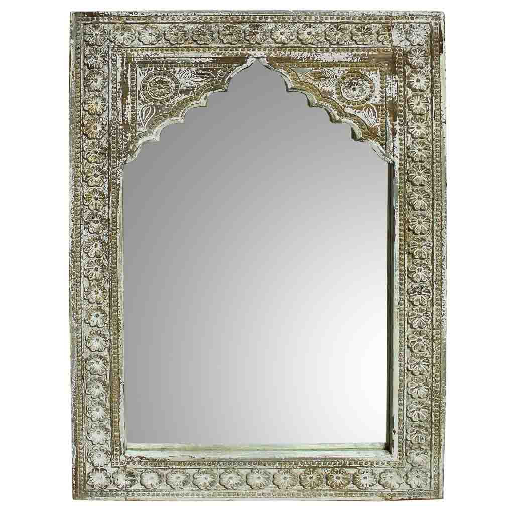 CARVED WOODEN MIRROR WITH HANDMADE BROWN AGED FINISH
