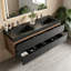 Meuble-lavabo de 60 po en noyer Grace avec lavabo en quartz noir mat et tiroirs noirs doux, meuble-lavabo mural flottant, sans drain ni robinet, pré-assemblé