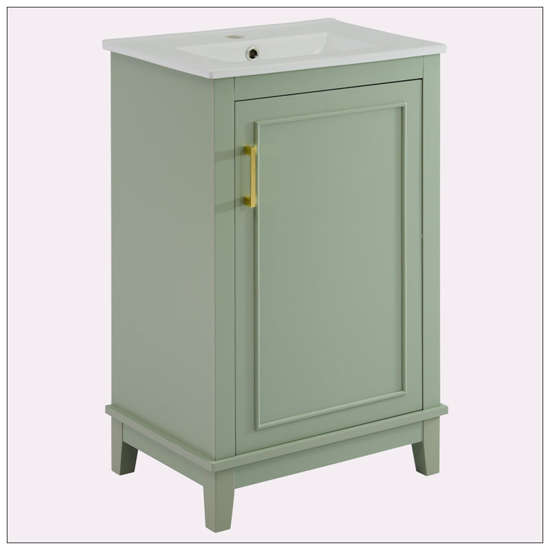 Petit meuble-lavabo 20 "avec lavabo en céramique, Vert