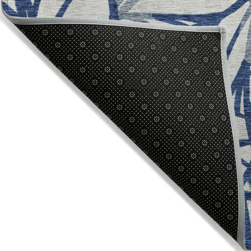 Tapis d'intérieur rond lavable floral 8 pi bleu marine et beige
