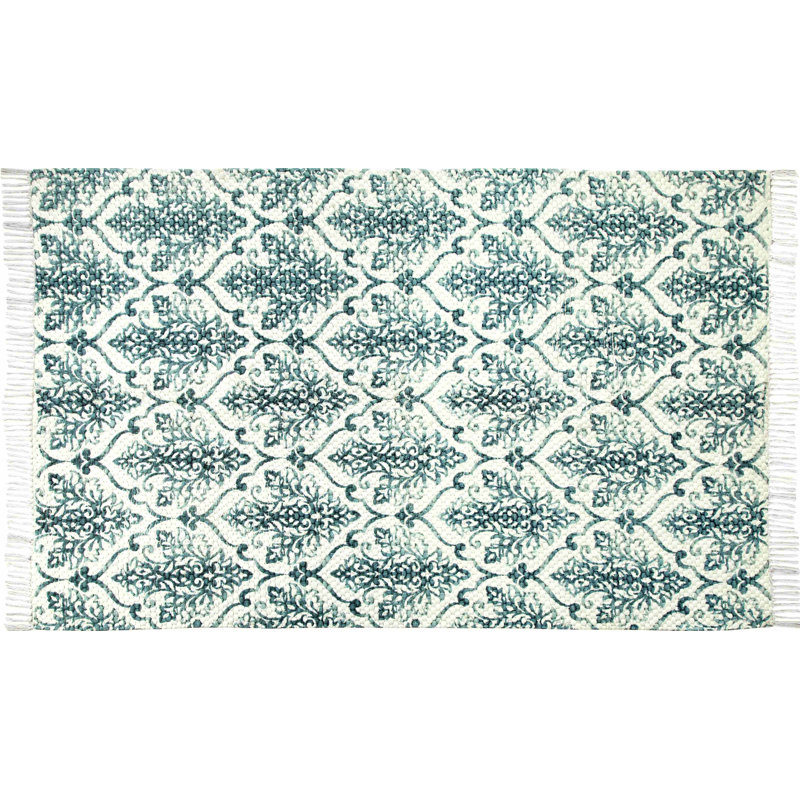 Tapis bleu rétro imprimé handwoven à tissage plat Bernhardt