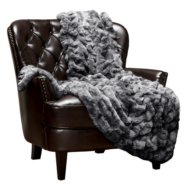 Dark Gray Reversible Faux Fur Full Throw Blanket