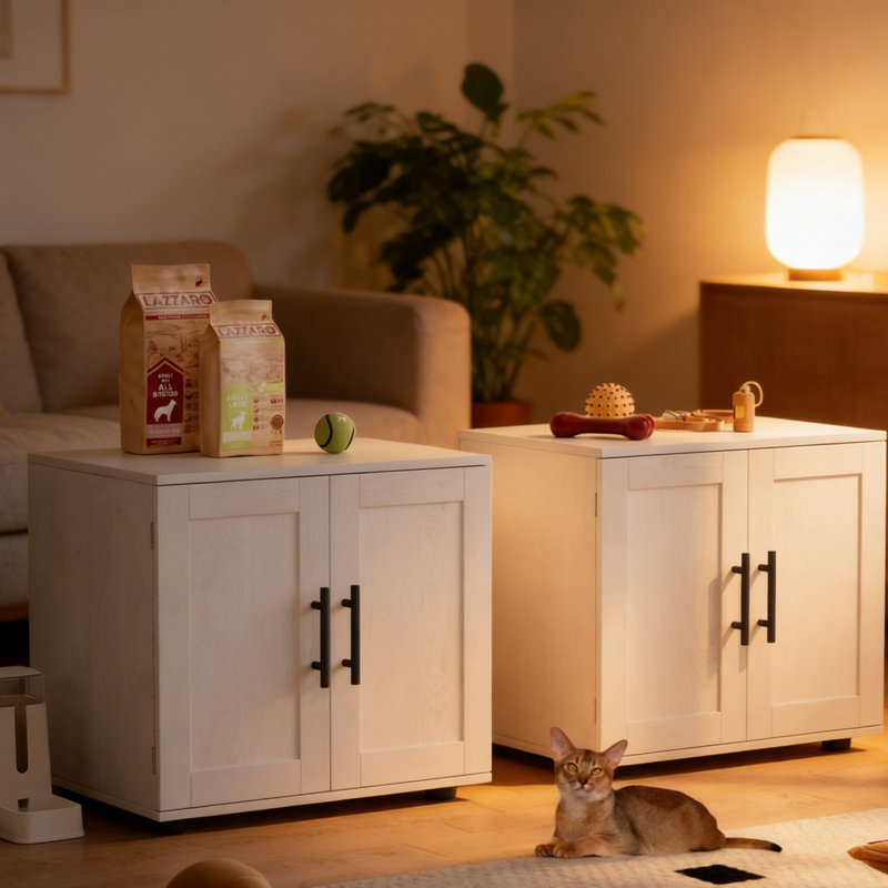 Enceinte de litière pour chat, meubles cachés en bois pour chambre double avec rangement, Blanc