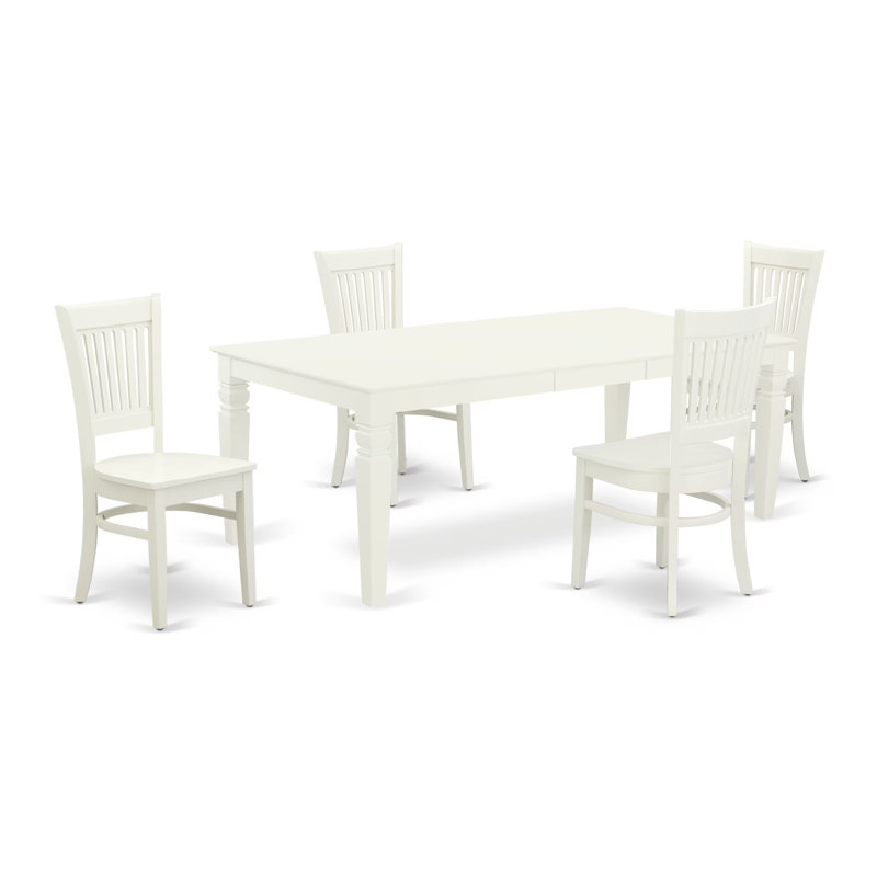 Ensemble de salle à manger 5 pièces comprenant une table de salle à manger rectangulaire avec rallonge papillon et 4 chaises de cuisine, lin blanc