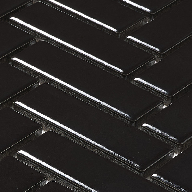 1" x 3" Porcelain Chevron Mosaic Wall & Floor Tile, Black