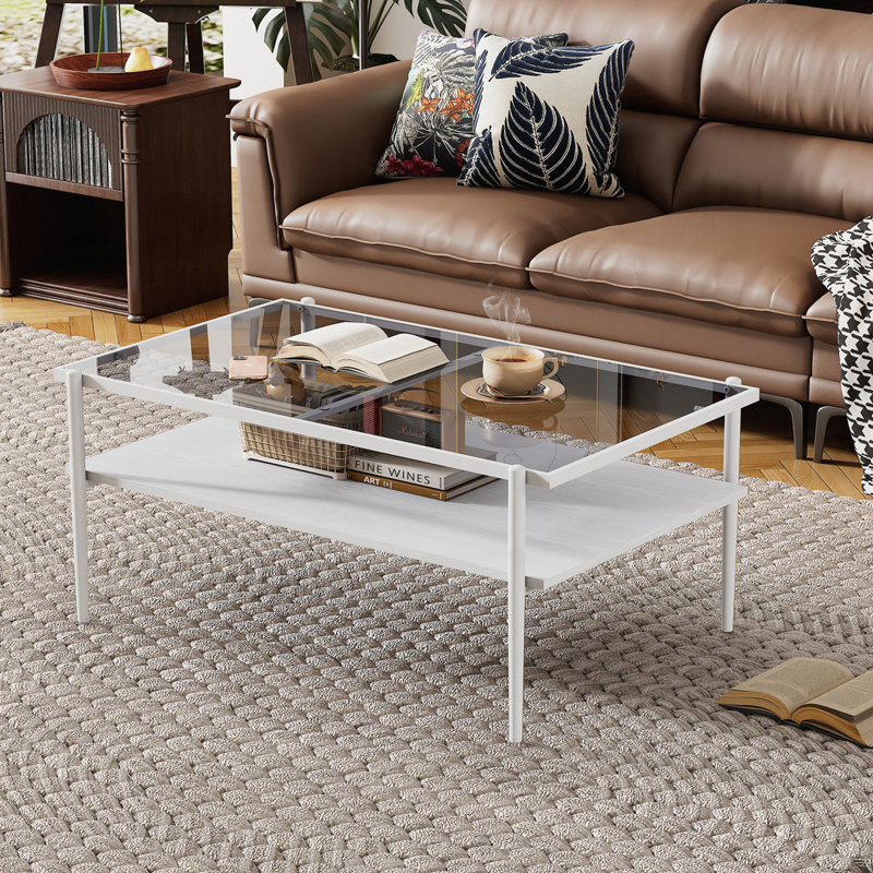 Ensemble de tables basses rectangulaires avec tablette de plancher, Blanc, Gris