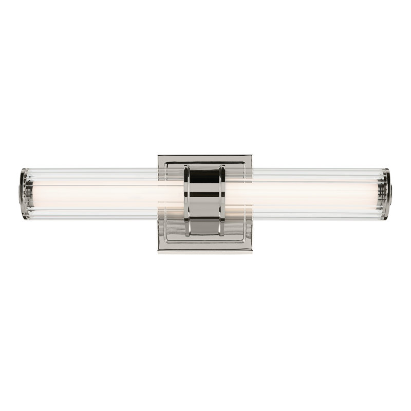 Petite barre de salle de bain linéaire 18,5 "à DEL avec verre cannelé transparent, Nickel poli
