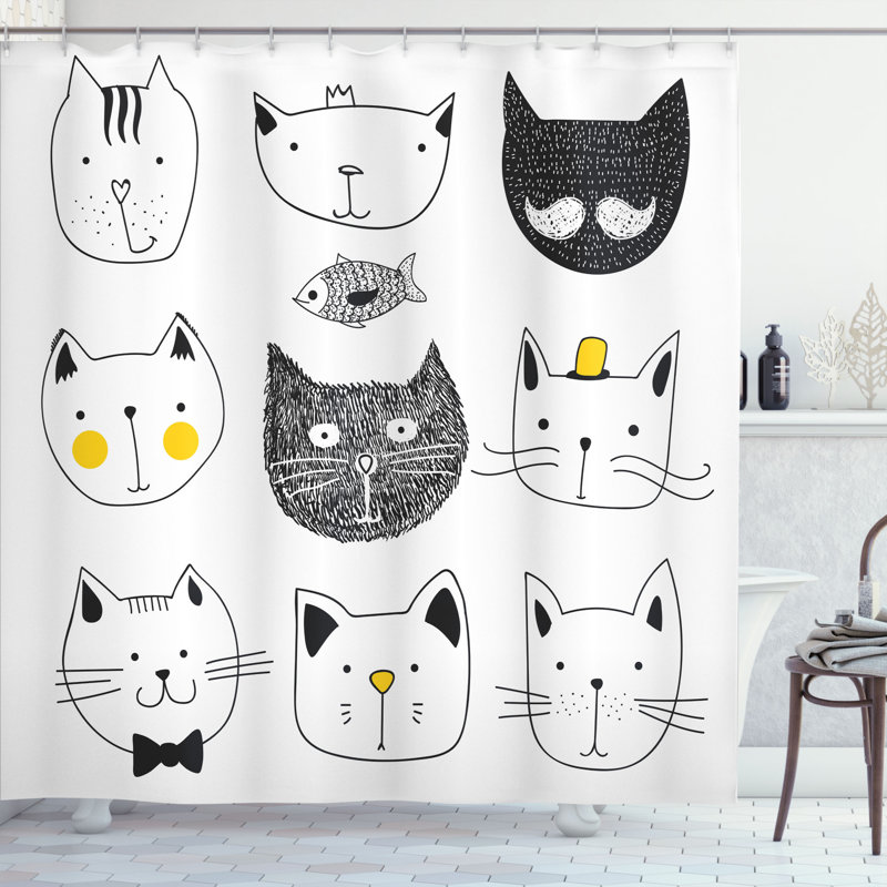  Rideau de douche élégant avec crochets et chats, H 75 po x l 69 po