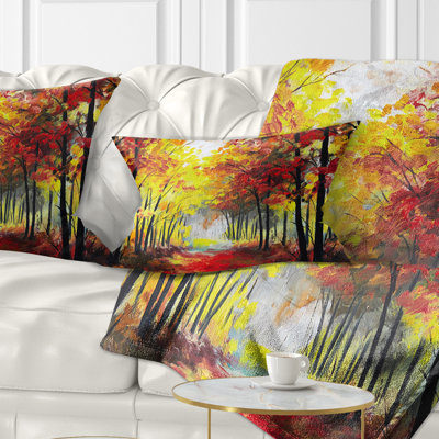 Walk Through Autumn Forest - Landscape Printed Throw Pillow