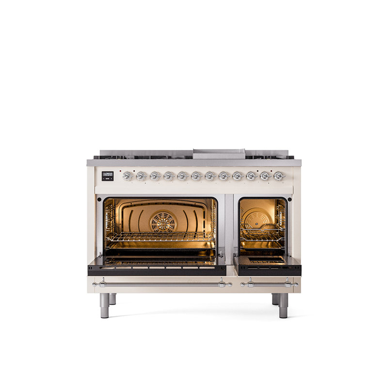 ILVE Nostalgie II 48 Dual Fuel Range , Antique White/Chrome, Liquid Propane