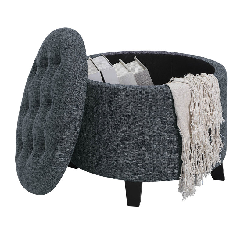 Repose-pieds rond avec rangement capitonné 19,75 po Avers, Tissu gris orageux