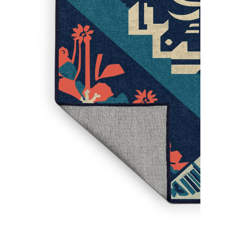 Tapis bleu éclectique Titus Maui lavable à la machine, 4 x 6