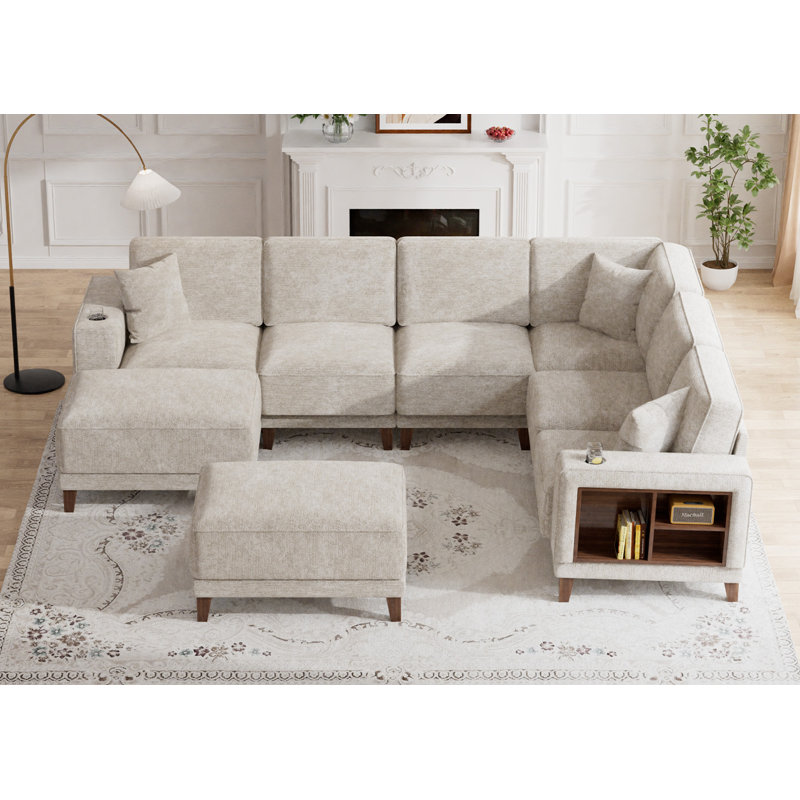 Module modulaire de compression avec repose-pieds 8 pièces 8 pièces, Tissu crème