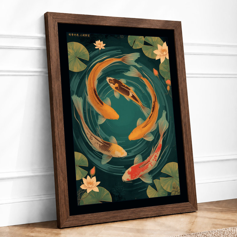Koi in Harmony Japandi - Framed Print, Walnut, A1 - 84.1 x 59.4 cm
