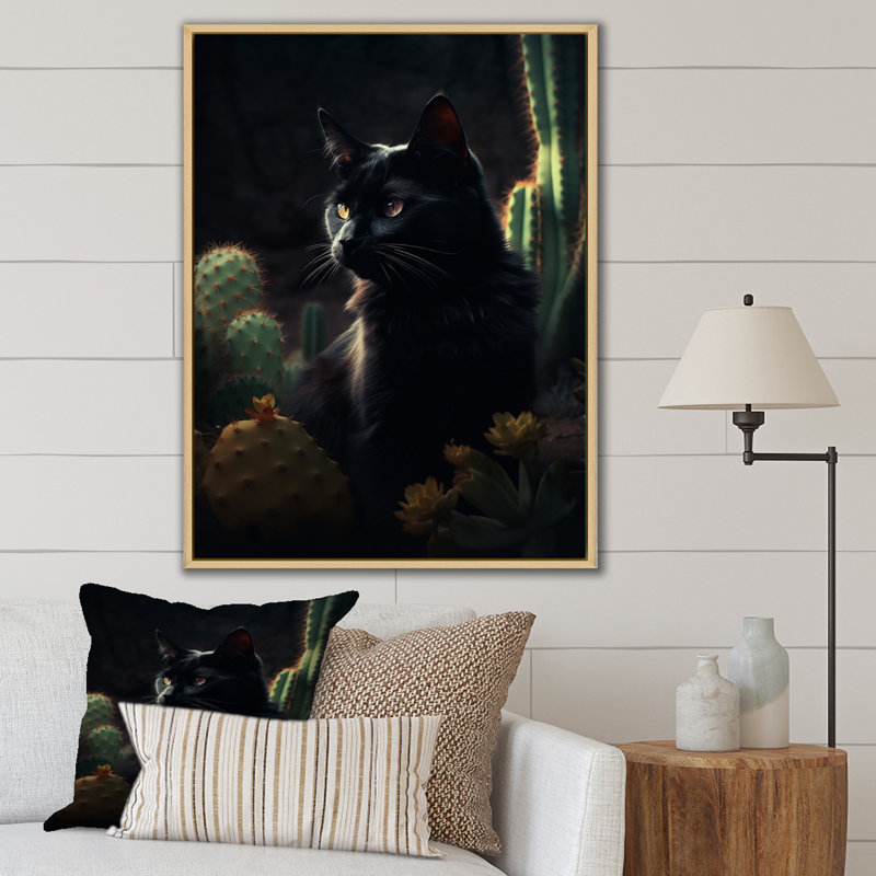 Portrait d'un chat noir, photographie I, H 40 po x l 30 po x P 1,5 po, Cadre naturel flottant