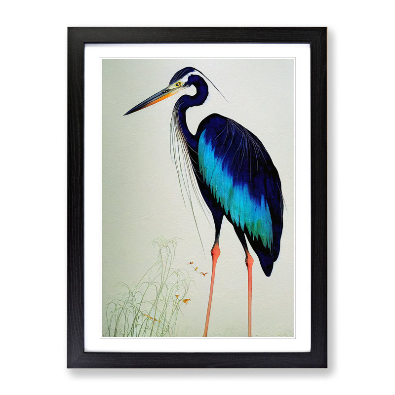 Watercolour Heron Bird Vol.1 - Single Picture Frame Print, 34cm H x 25cm W x 2cm D, Black