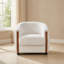 Fauteuil d'appoint moderne incurvé en forme de tonneau avec panneaux latéraux verticaux en bois massif, fauteuil rembourré en polaire douce avec coussin d'assise amovible, fauteuil lounge ergonomique-1923829874
